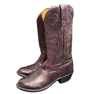 Lucchese Mens Cherry Burgundy Dark Cowboy Western Leather Boots Size 8.5 D